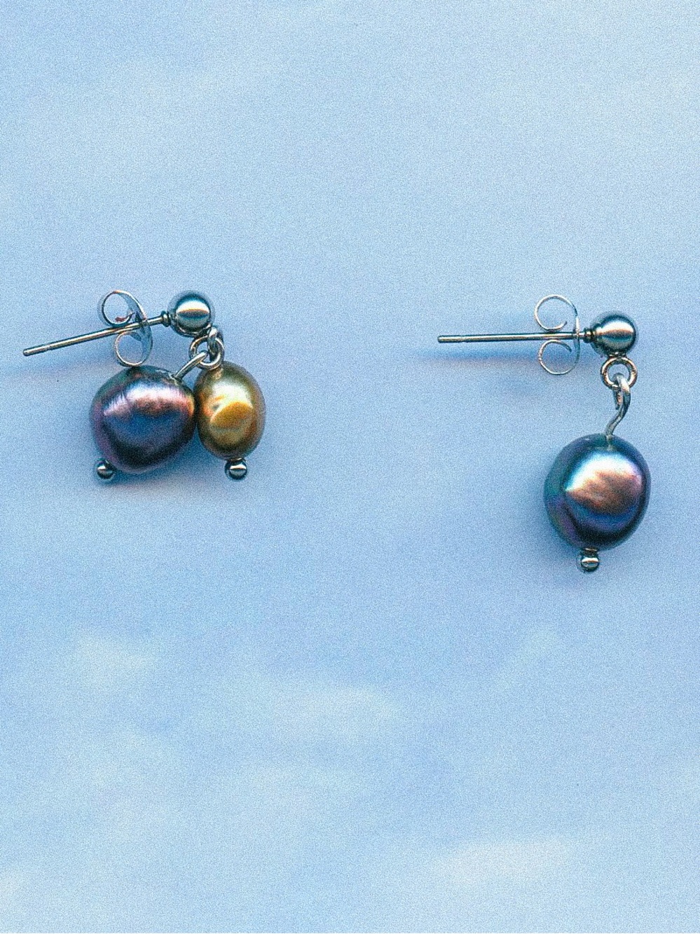 Handmade Freshwater Pearl Drop Stud Earrings in Iridescent and Gold